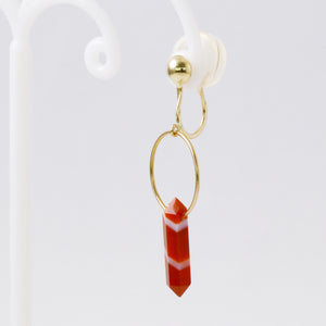 Jewelry City Selection K10 ゴールドイヤリング 赤縞メノウ フープ 【カラーストーン】15041529　天然石　レディースジュエリー
